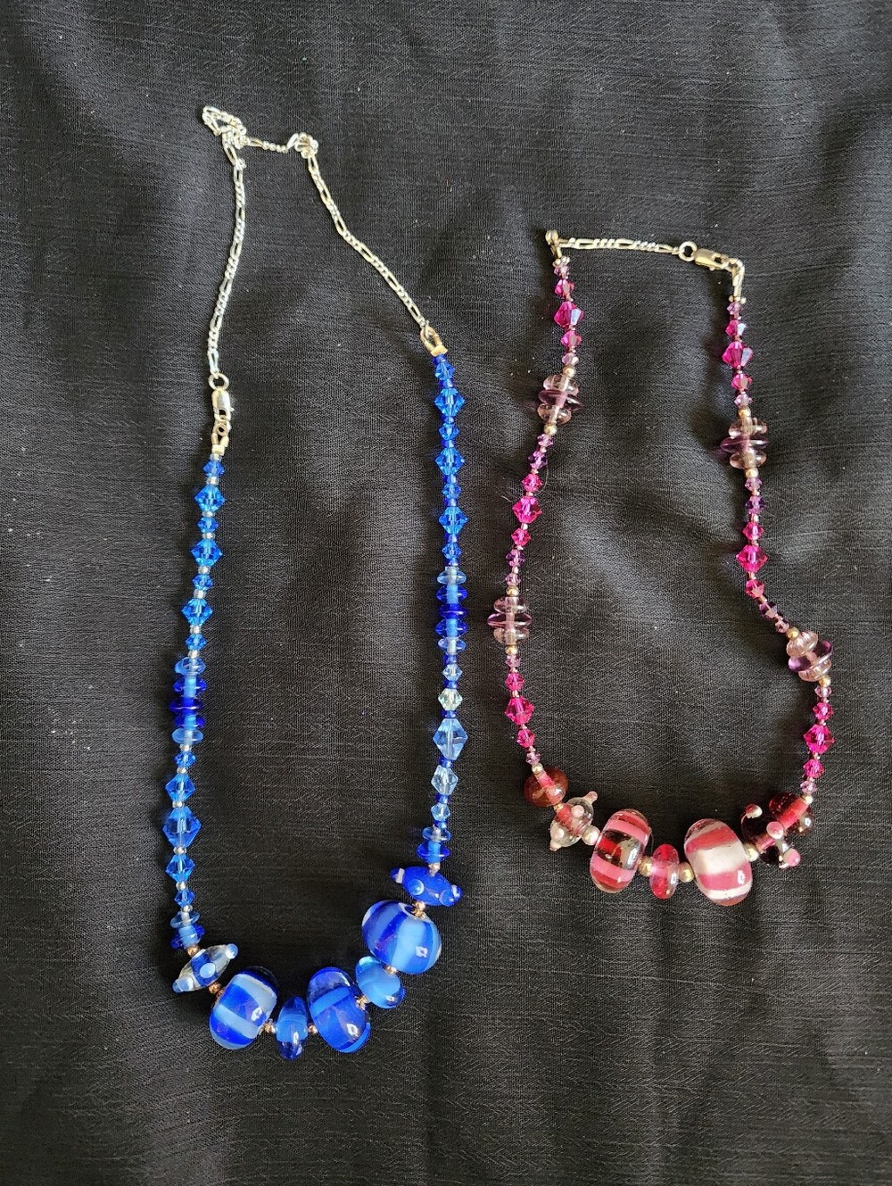 2 Matching lampwork glass sterling silver necklaces bundle